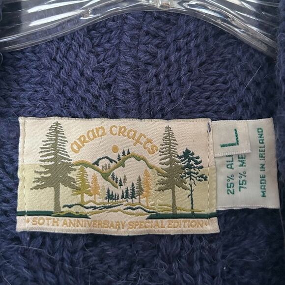 Aran Crafts Limited Edition Merino Alpaca Wool Cardigan Sweater Blue L Ireland - Picture 3 of 6